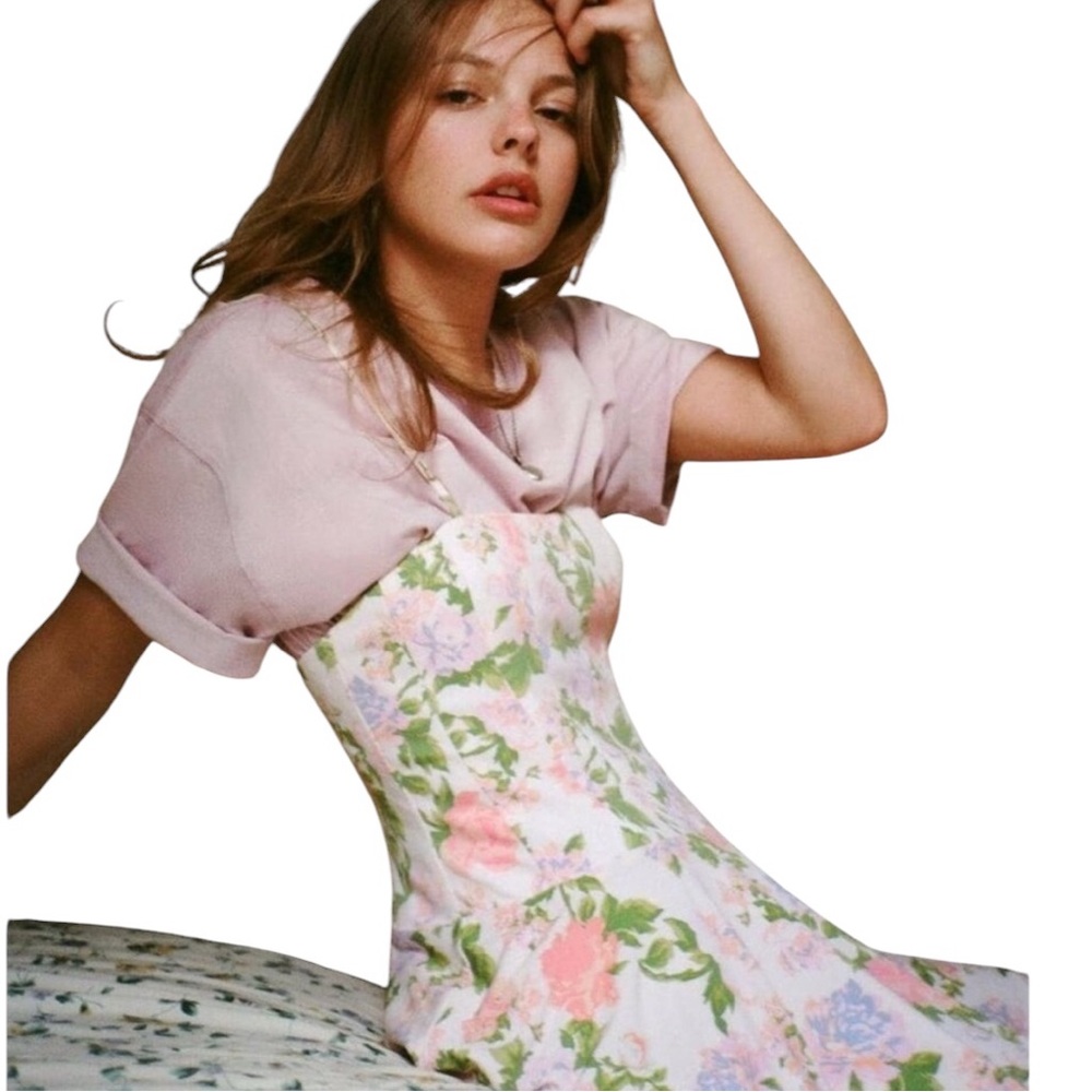 NEW Zara Floral Corset Style Mini Dress Blush Peach Lilac Spaghetti Straps M NWT